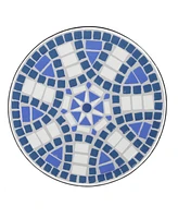 Simplie Fun Blue And White Ceramic Tile End Table With Matte Black Iron Frame