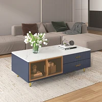 Streamdale Furniture Modern Blue Coffee Table with Storage & Lighting