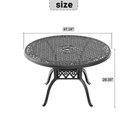 47" Round Cast Aluminum Patio Table with Umbrella Hole