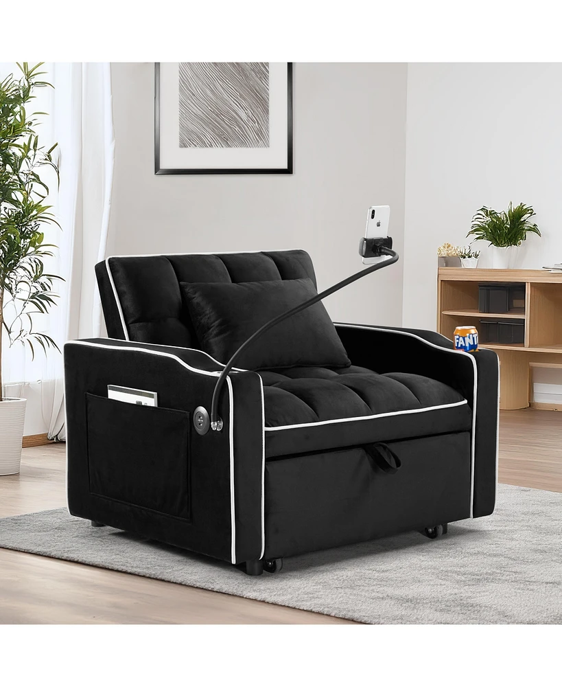 Streamdale Furniture 3-in-1 Convertible Sleeper Chair Bed with Usb Charging and Adjustable Backrest