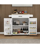 Kitchen Island Cart with Drawer, Doors, Shelves, Towel Rack, Seasoning Rack