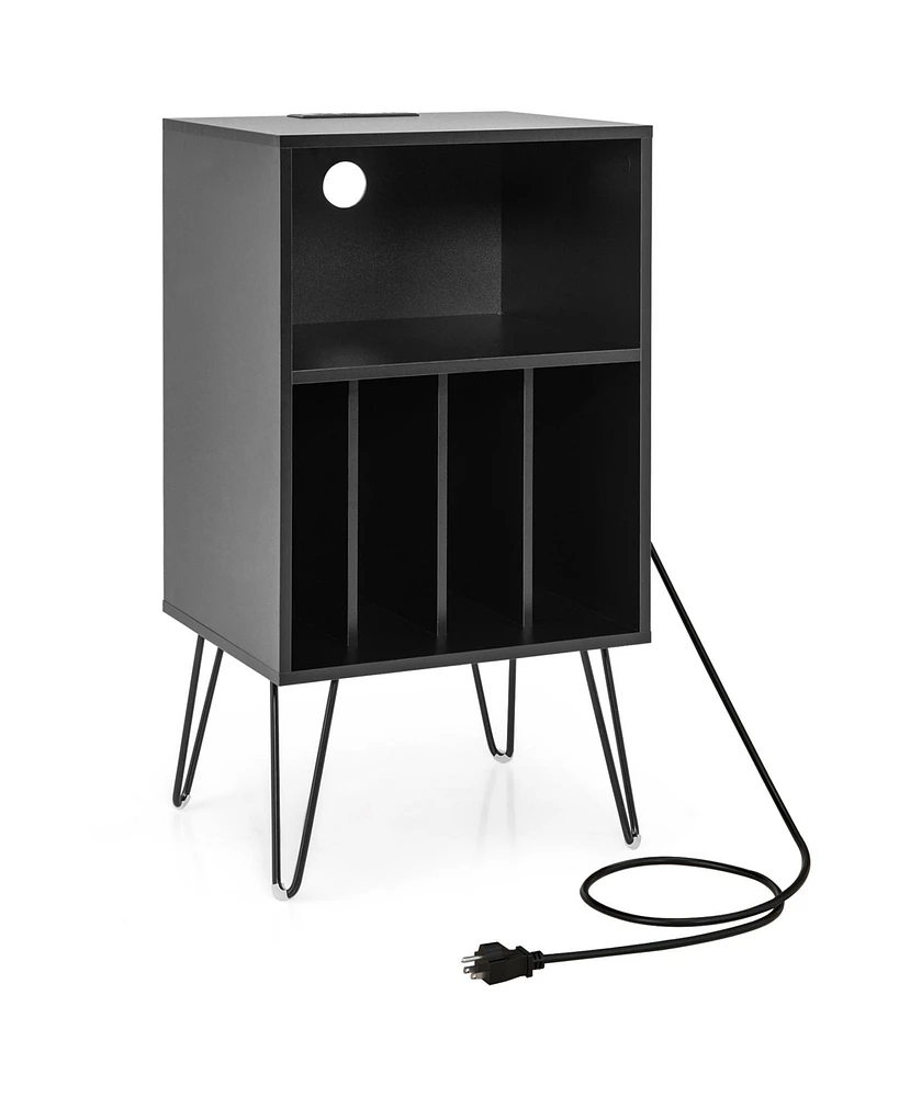 Slickblue Record Player Stand with Charging Station for Living Room Bedroom