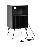 Slickblue Record Player Stand with Charging Station for Living Room Bedroom