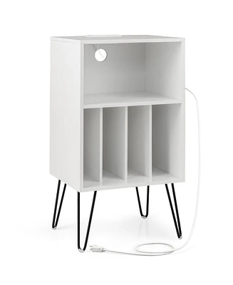 Slickblue Record Player Stand with Charging Station for Living Room Bedroom