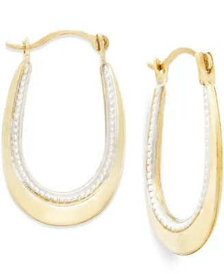 Two-Tone Oval Hoop Earrings in 10k Gold and Polished Rhodium