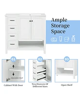 Streamdale Furniture 36" White Bathroom Vanity with Ceramic Sink, Cabinet, Drawers, Open Shelf