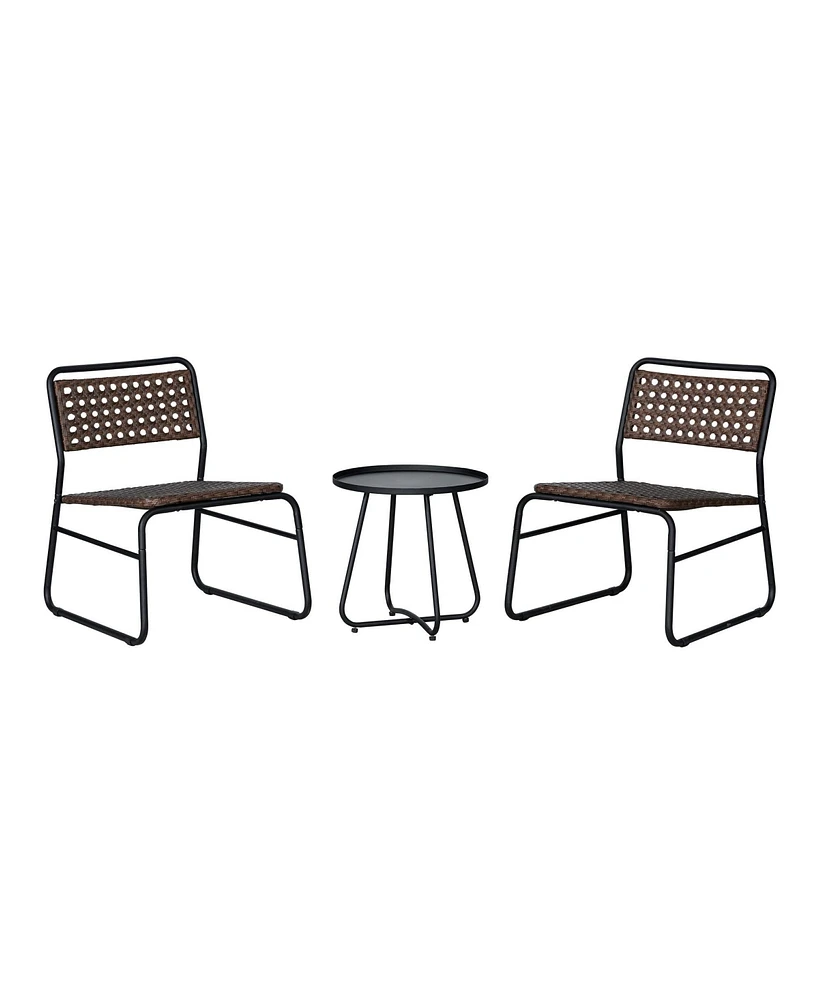 Jonathan Y Freja 3-Piece Mid-Century Modern Faux Rattan Conversation Outdoor Patio Set, Black/Brown