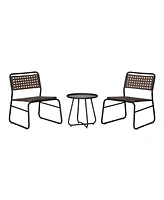 Jonathan Y Freja 3-Piece Mid-Century Modern Faux Rattan Conversation Outdoor Patio Set, Black/Brown