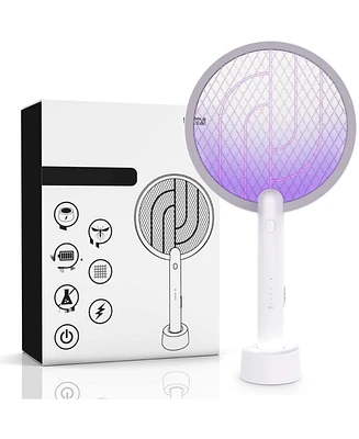 LiBa Electric Fly Swatter Racket 2 in 1 Usb Rechargeable Indoor Outdoor Bug Zapper - C. White