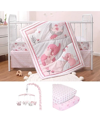 The Peanutshell Pink Elephant Piece Baby Nursery Crib Bedding Set, Quilt, Crib Sheets, Crib Skirt