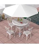 Slickblue Set of 4 Cast Aluminum Patio Dining Chairs with Armrests and Decorative Patterns