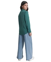 Dkny Jeans Petite Buttoned-Cuff Fold-Collar Blouse