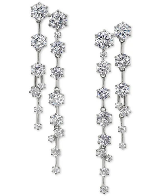 Eliot Danori Rhodium-Plated Cubic Zirconia Double-Row Linear Drop Earrings, Created for Macy's