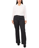 Vince Camuto Women's Plus Studded Long-Sleeve Chest-Pocket Blouse