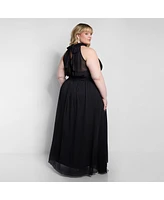 Rebdolls Plus Size Elise Chiffon Halter Maxi A Line Dress W. Slit