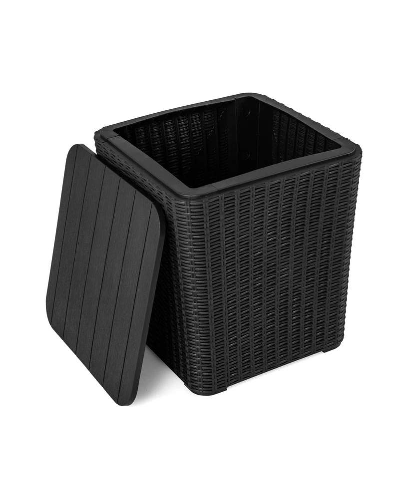 Slickblue Outdoor Resin Storage Side Table with Removable Lid and Wicker-woven Accent