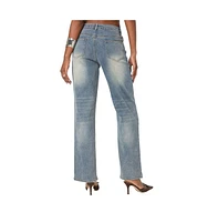 Edikted Women's Amia high rise straight leg jeans - Blue