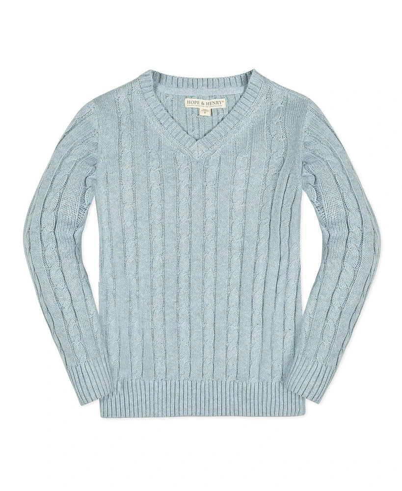Hope & Henry Baby Boys Long Sleeve Fine Gauge Cable V-Neck Sweater