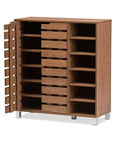 Baxton Studio Shirley Modern and Contemporary "Walnut" Medium Brown Wood 2-Door Shoe Cabinet with Open Shelves