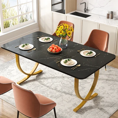 Tribesigns Rectangular Dining Table for 4, 63 Inches Modern Kitchen with Faux Marble Top and Metal Legs Room,