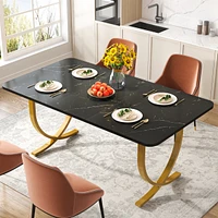 Tribesigns Rectangular Dining Table for 4, 63 Inches Modern Kitchen with Faux Marble Top and Metal Legs Room,