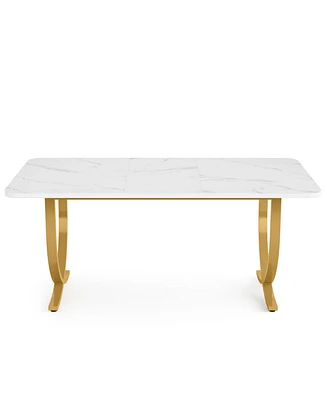 Tribesigns Rectangular Dining Table for 4, 63 Inches Modern Kitchen Table with Faux Marble Table Top and Metal Legs for Dining Room, Kitchen