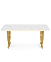 Tribesigns Rectangular Dining Table for 4, 63 Inches Modern Kitchen Table with Faux Marble Table Top and Metal Legs for Dining Room, Kitchen