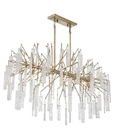 Possini Euro Design Madeleine Brass Gold Island Linear Rain Pendant Chandelier 56 1/2" Wide Modern Textured Cylinder Shades 10-Light Fixture for Dinin