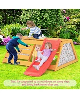 Costway 5-in-1 Indoor Jungle Gym Montessori Climbing Toys with Slide for Toddlers Wooden