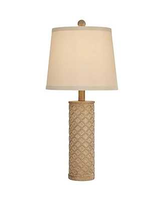 360 Lighting Gisele Country Cottage Style Table Lamp 24" High Gold Wash Lattice Column Tapered Drum Shade Decor for Living Room Bedroom House Bedside