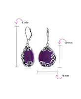 Bling Jewelry Western Style Teardrop Scroll Filigree Scroll Stabilized Purple Turquoise Lever Back Dangle Earrings For Women .925 Sterling Silver