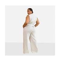 Rebdolls Plus Tillie Stripe Wide Leg Pants W. Pockets