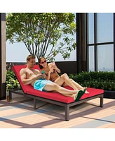 2-Person Patio Rattan Lounge Chair with Adjustable Backrest and Cushions