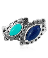 American West Jewelry Sterling Silver Night and Day Lapis Lazuli Sleeping Beauty Turquoise Gemstone Bypass Ring, 5