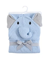 Hudson Baby Infant Boy Cotton Animal Face Hooded Towel, Light Blue Elephant 2-Piece, One Size