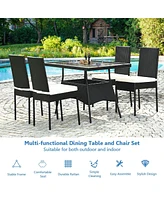 Skonyon 5 Pieces Rattan Dining Set with Glass Table and High Back Chair