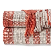 Chanasya Premium Farmhouse Pattern Plaid Throw Blanket Lightweight Knit Textured Woven Decorative Blanket for Couch Bed Living Room Blanket with Tasse