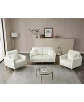 Simplie Fun Cream Velvet Sofa Set: Loveseat, Armchair, Pillows