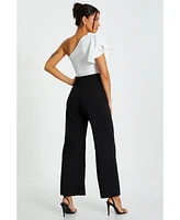 Quiz Women's Black & White Scuba Crepe One Shoulder Jumpsuit