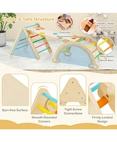 Slickblue 2-in-1 Wooden Kids Climber Toys with Triangle Arch Ramp