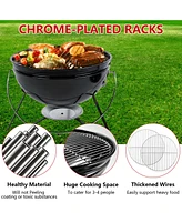 Sugift 14 in. Steel Bbq Grill with Lid Portable Charcoal Grill for Outdoor Camping