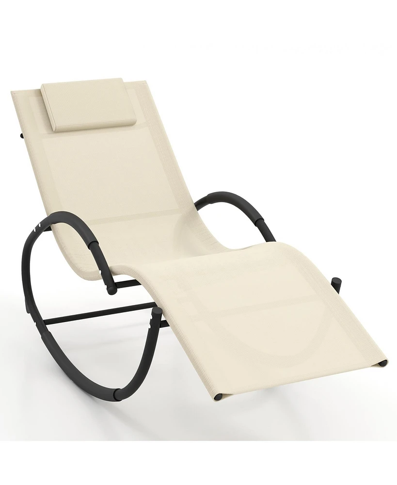 Slickblue Outdoor Rocking Lounge Chair with Removable Headrest