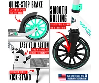 Folding Kick Scooter for Adults and Teens – Lightweight Durable Frame Adjustable Handlebar Big 200mm Wheels 220lbs C