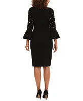 London Times Women's Crewneck Flared-Sleeve Sheath Dress