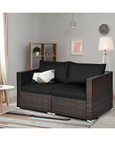 Skonyon 2 Pieces Patio Rattan Sectional Conversation Sofa Set