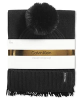 Calvin Klein Women's 2-Pc. Faux-Fur Pom Beanie & Scarf Set