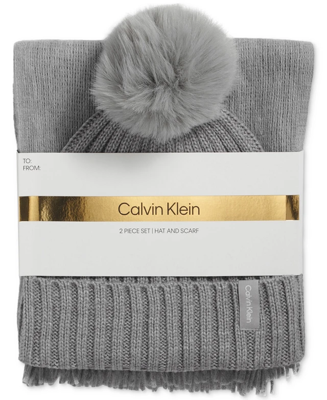 Calvin Klein 2 Pc Gift Set Faux Fur Pom Pom Hat w/Faux Fur pull through Scarf Calvin Klein 2 Pc Gift Set Faux Fur Pom Pom Hat w/Faux Fur  main image 2