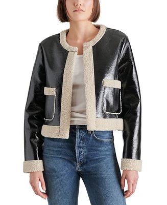 Steve Madden Women's Fienne Faux-Leather Fleece-Trim Jacket