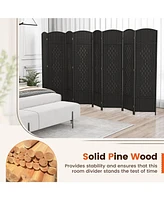 Slickblue 8-Panel Folding Room Divider with Hand-Woven Texture and Solid Wood Frame