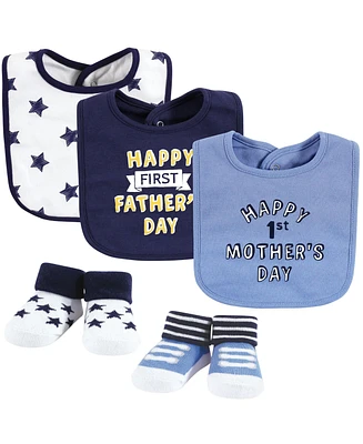 Hudson Baby Baby Boys Cotton Bib and Sock Set Mothers Fathers Day, One